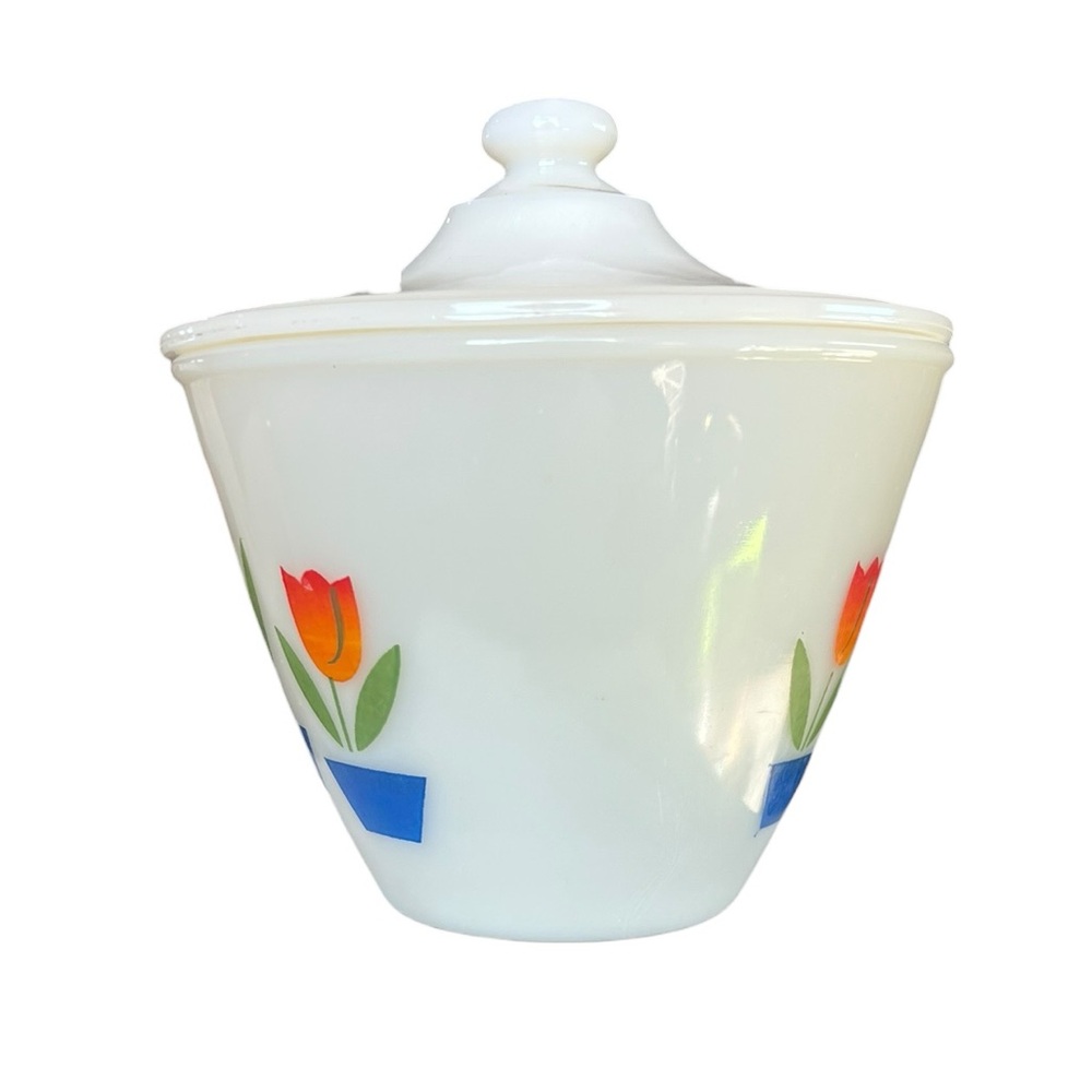 Vintage Anchor Hocking Tulip Grease Jar Canister Milk Glass MCM - Picture 4 of 12